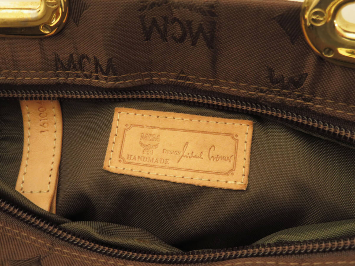 17295 美品 MCM エムシーエム ヴィセトス柄 ゴールド金具 ジップ ハンドバッグ ミニ トートバッグ 手持ち 鞄 茶×キャメル ヴィンテージの画像8