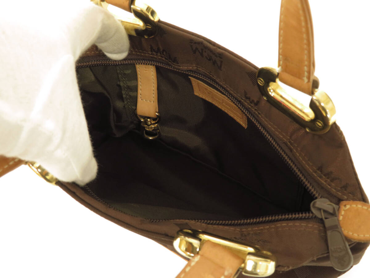 17295 美品 MCM エムシーエム ヴィセトス柄 ゴールド金具 ジップ ハンドバッグ ミニ トートバッグ 手持ち 鞄 茶×キャメル ヴィンテージの画像7