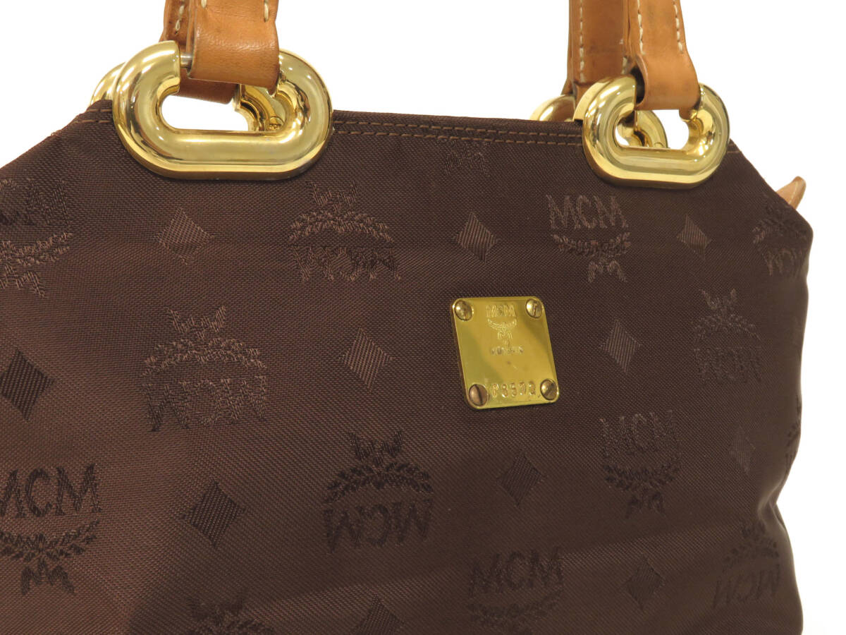 17295 美品 MCM エムシーエム ヴィセトス柄 ゴールド金具 ジップ ハンドバッグ ミニ トートバッグ 手持ち 鞄 茶×キャメル ヴィンテージの画像2