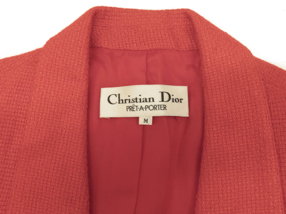 16429 美品 Christian Dior オールドディオール 粗目織 2B テーラード ジャケット ブレザー レーヨン M 赤 ヴィンテージの画像5