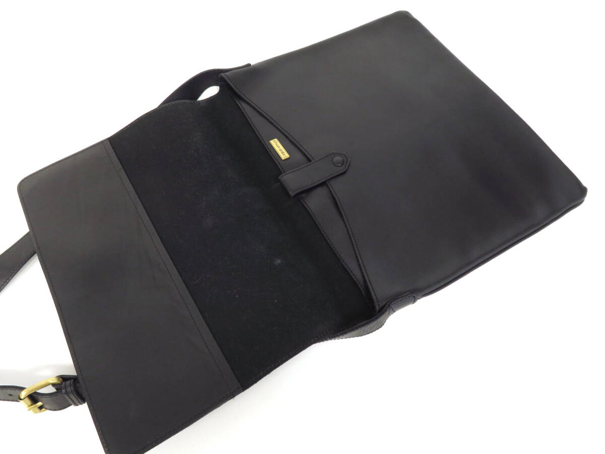 17102 美品 GIORGIO ARMANI アルマーニ 本革 オールレザー ショルダーバッグ メッセンジャーバッグ サコッシュ ビジネス 鞄 黒 伊製 メンズの画像8