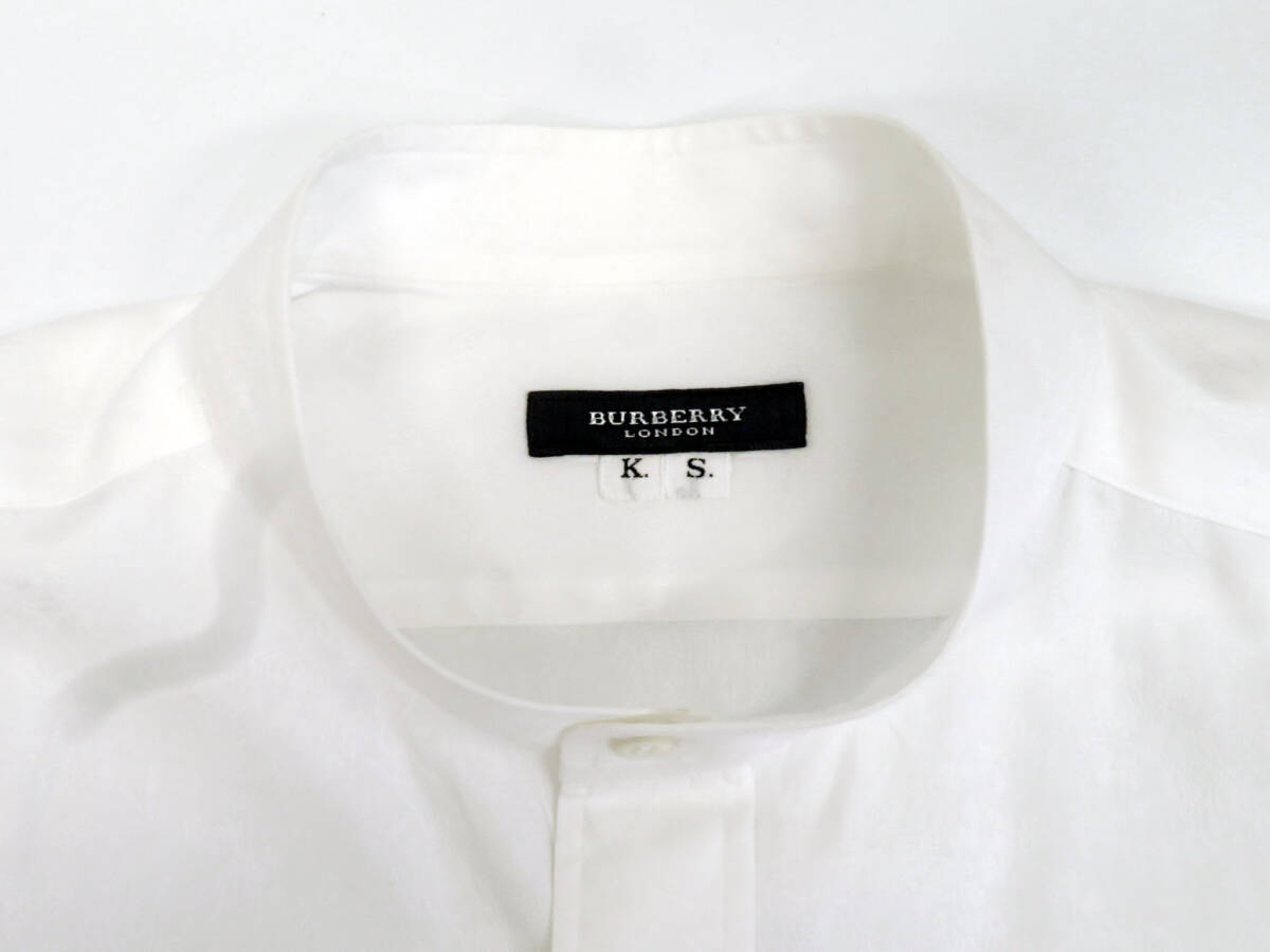 17500 прекрасный товар BURBERRY Burberry шланг Logo вышивка ... общий рисунок воротник-стойка длинный рукав кнопка down рубашка хлопок L ранг белый мужской б/у одежда 