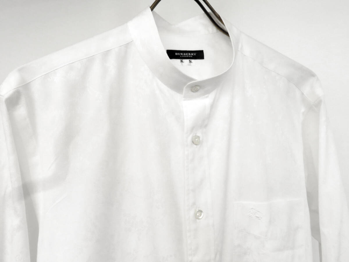 17500 прекрасный товар BURBERRY Burberry шланг Logo вышивка ... общий рисунок воротник-стойка длинный рукав кнопка down рубашка хлопок L ранг белый мужской б/у одежда 