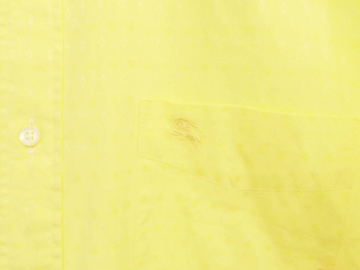 17489 美品 BURBERRY バーバリー ホースロゴ刺繍 透かし 総柄 スタンドカラー 長袖 ボタンダウン シャツ 綿 L位 黄 メンズ 古着_画像3
