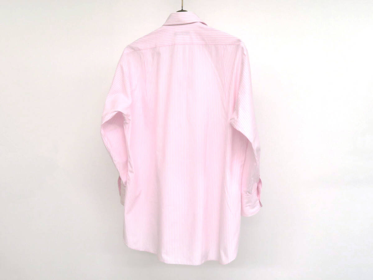17496 美品 BURBERRY バーバリー ストライプ柄 ホースロゴ刺繍 長袖 ボタンダウン シャツ 綿 L位 ピンク×白 メンズ 日本製_画像4