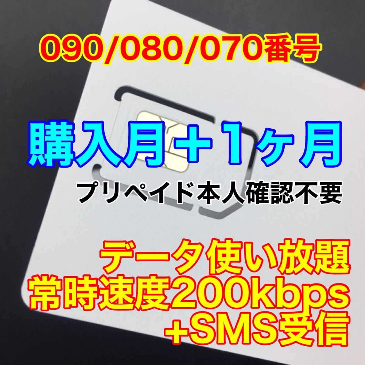 プリペイドSIMカード データ使い放題 SMS受信 通信速度200kbps