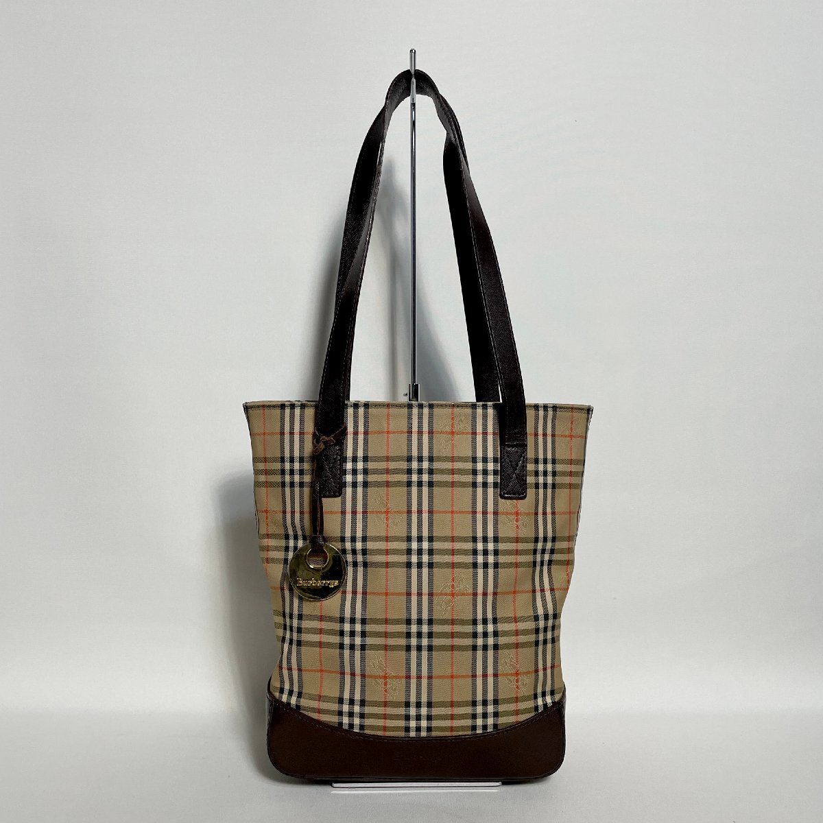 2404-61-2｜美品｜BURBERRY バーバリー ノバチェック シャドーホース トートバッグ キャンバス レザー ダークブラウン_画像1