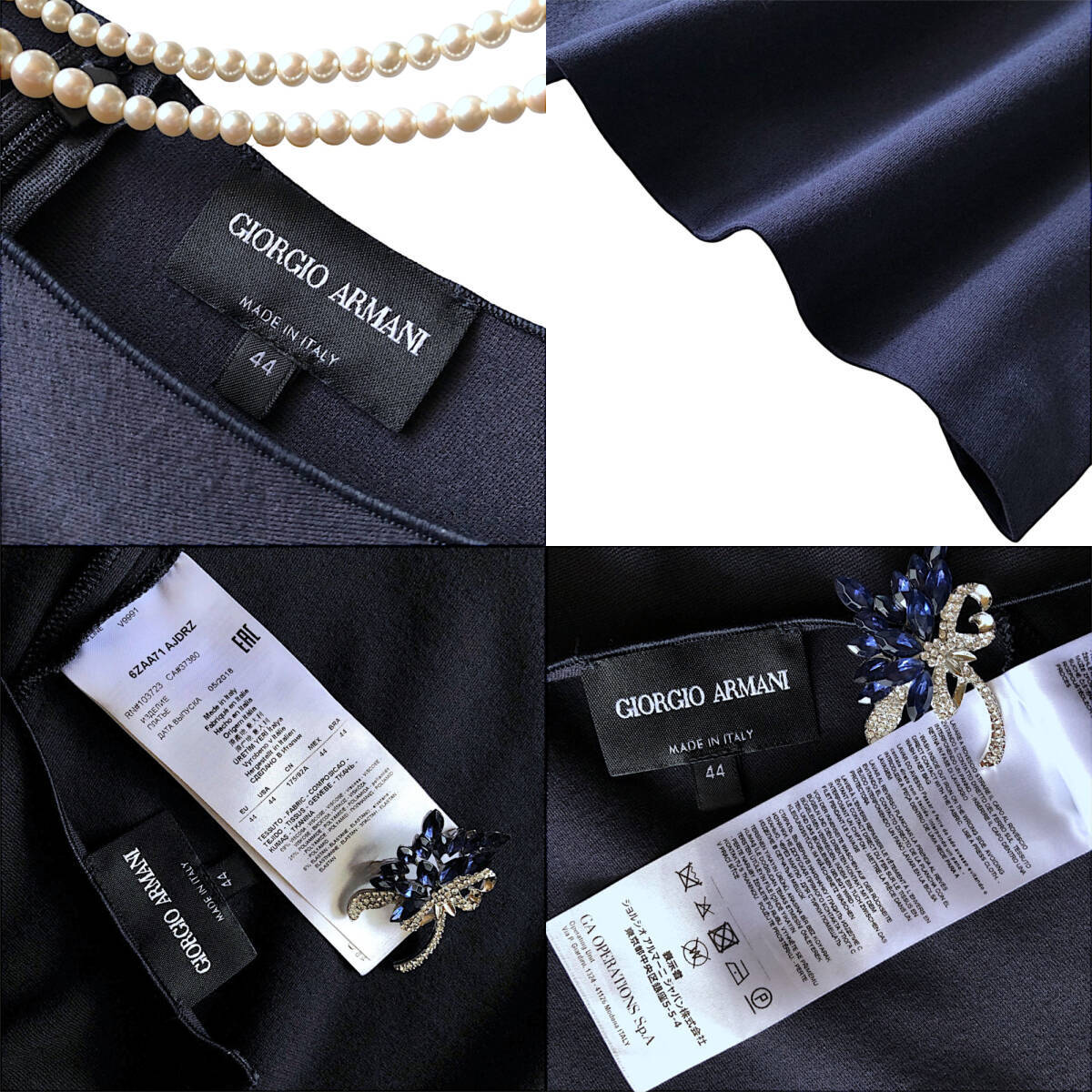 D16* ultimate beautiful goods joru geo Armani GIORGIO ARMANI 44 M-L rom and rear (before and after) One-piece beautiful line Silhouette flexible stretch equipped top class line navy blue 