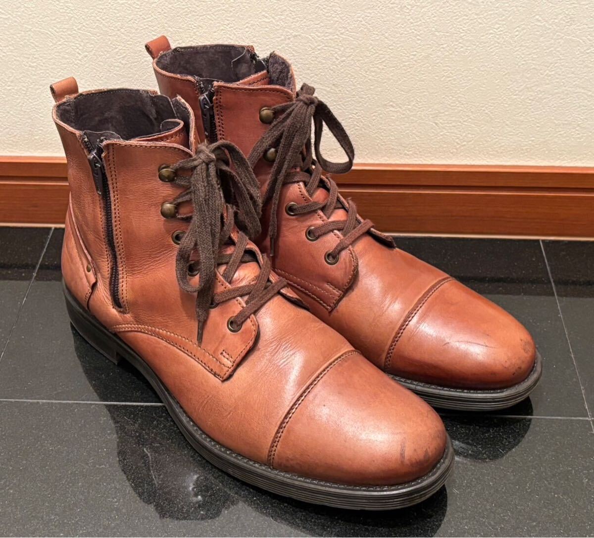 [ABC MART] stereo fano Rossi original leather boots side Zip 27.5. Brown boots leather BOOTS