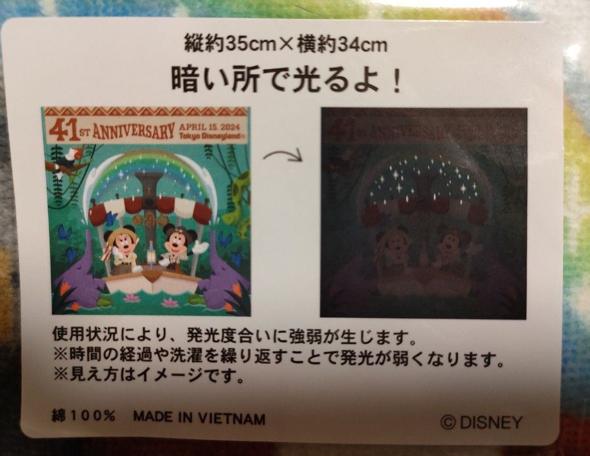 東京ディズニーランド４１周年記念ミッキー＆ミニー　ウォッシュタオル暗い所で光る！