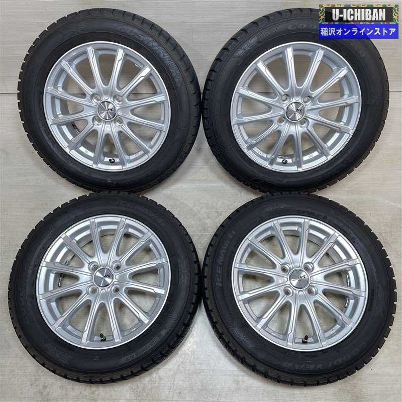 美品! アクア ヤリス ヴィッツ 等 ENCOUGAR 5.5-15+45 4H100 グッドイヤー アイスナビ6 185/60R15 15インチ スタッドレス 4本セット 009の画像1