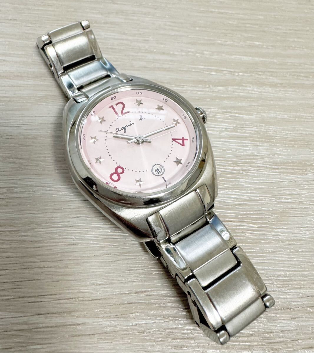 agnes b. アニエスべー 腕時計 ウォッチ レディース シルバー カラー 文字盤 ピンク ステンレス 現状 オススメの画像1