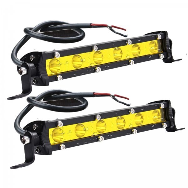 6連 LED ワークライト 18W 汎用 ライトバー 作業灯 フォグランプ デイライト 12V 24V 18cm 黄色 イエローの画像1