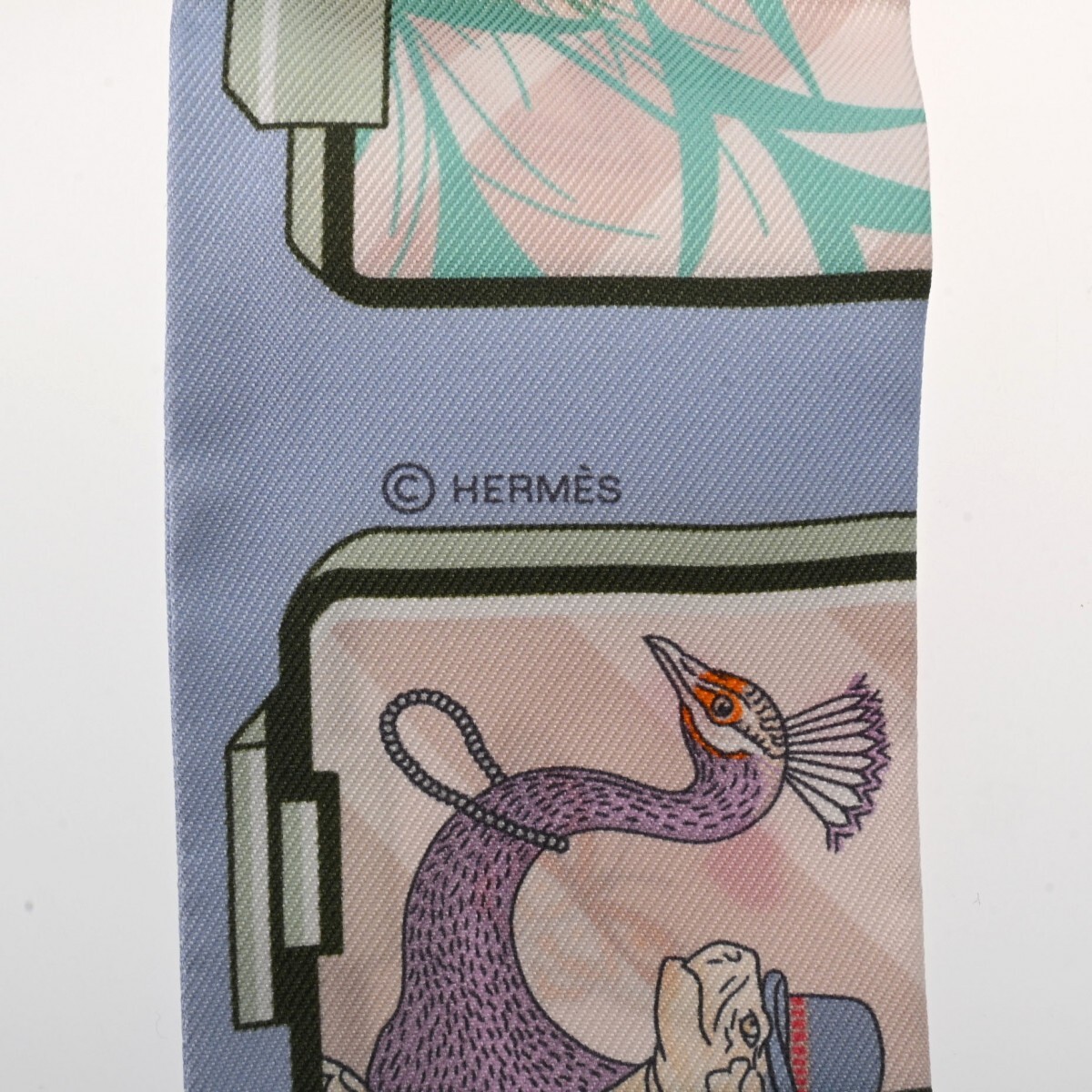 HERMES エルメス ツイリー HERMES STORY ブルーペール/ローズ 063875S レディース シルク100％ スカーフ 未使用 銀蔵_画像8