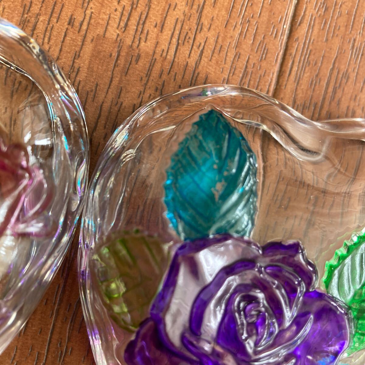 昭和レトロ ハート型ガラスの小物入れ ガラス細工 ガラストレー ガラス工芸の画像6