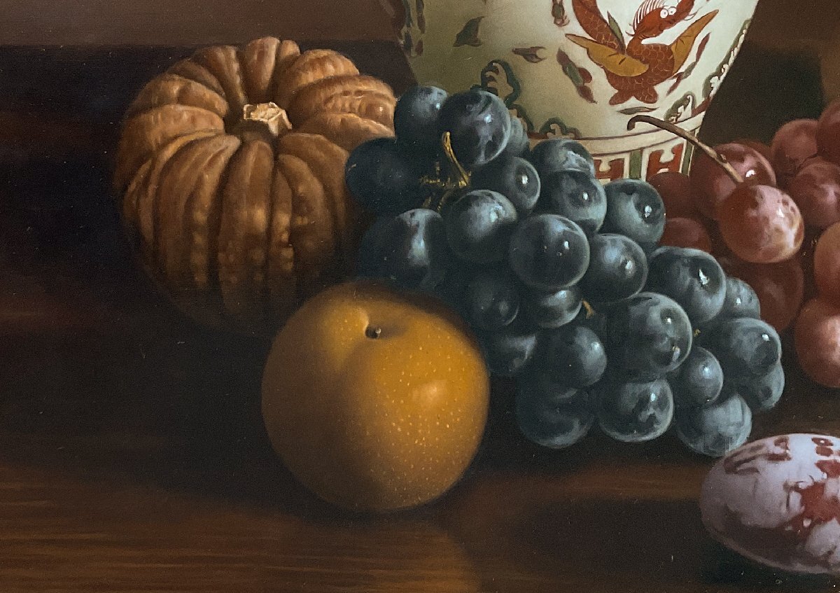 山中雅彦(1955-)●リアリズム油彩15号『壷と果物』全盛期の逸品●みずみずしいブドウ,プラム●元-白日会会員●蔵:ホキ美術館の画像4