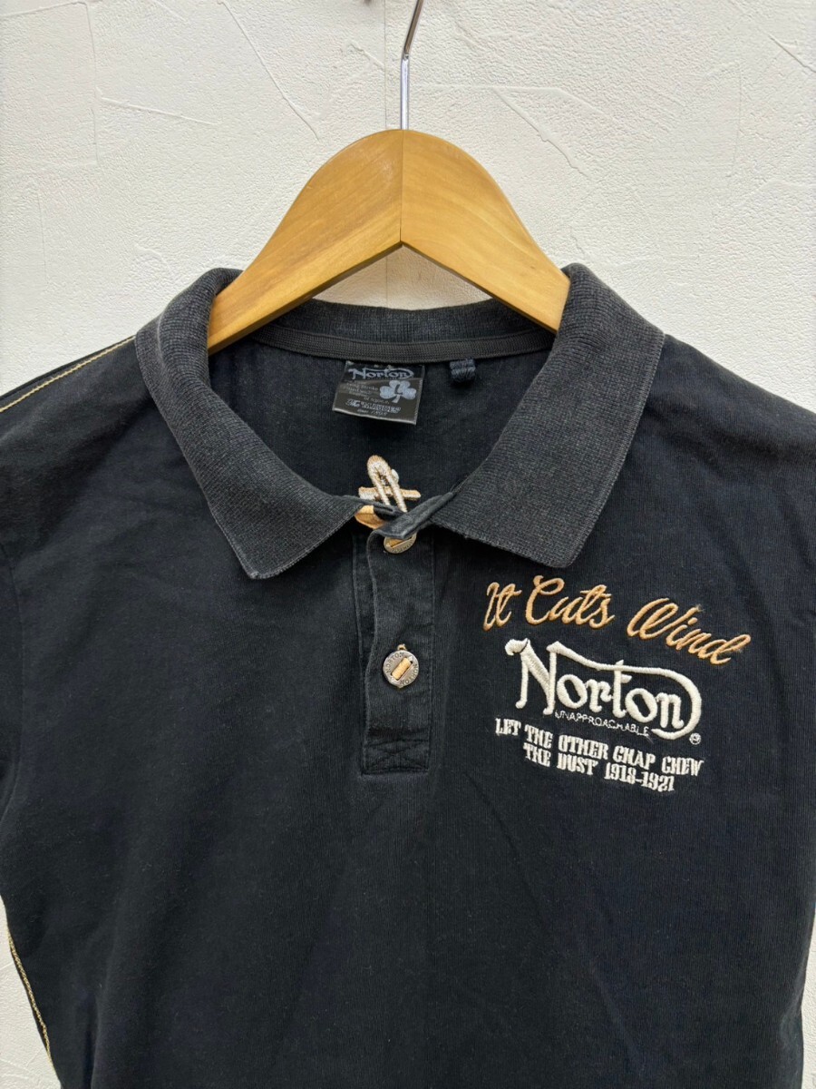 豪華 NORTON ノートン モーターサイクル 刺繍 半袖 ポロシャツ L メンズ ライダース ブラック 半袖シャツ Tシャツ 検索(ショット/バンソンの画像5