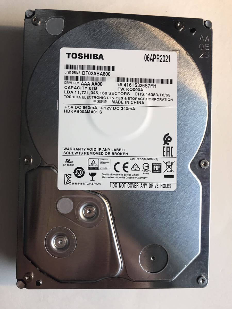 ⑤TOSHIBA/東芝　3.5インチ　SATA　HDD　ハードディスク DT02ABA600　　 6TB　 _画像1