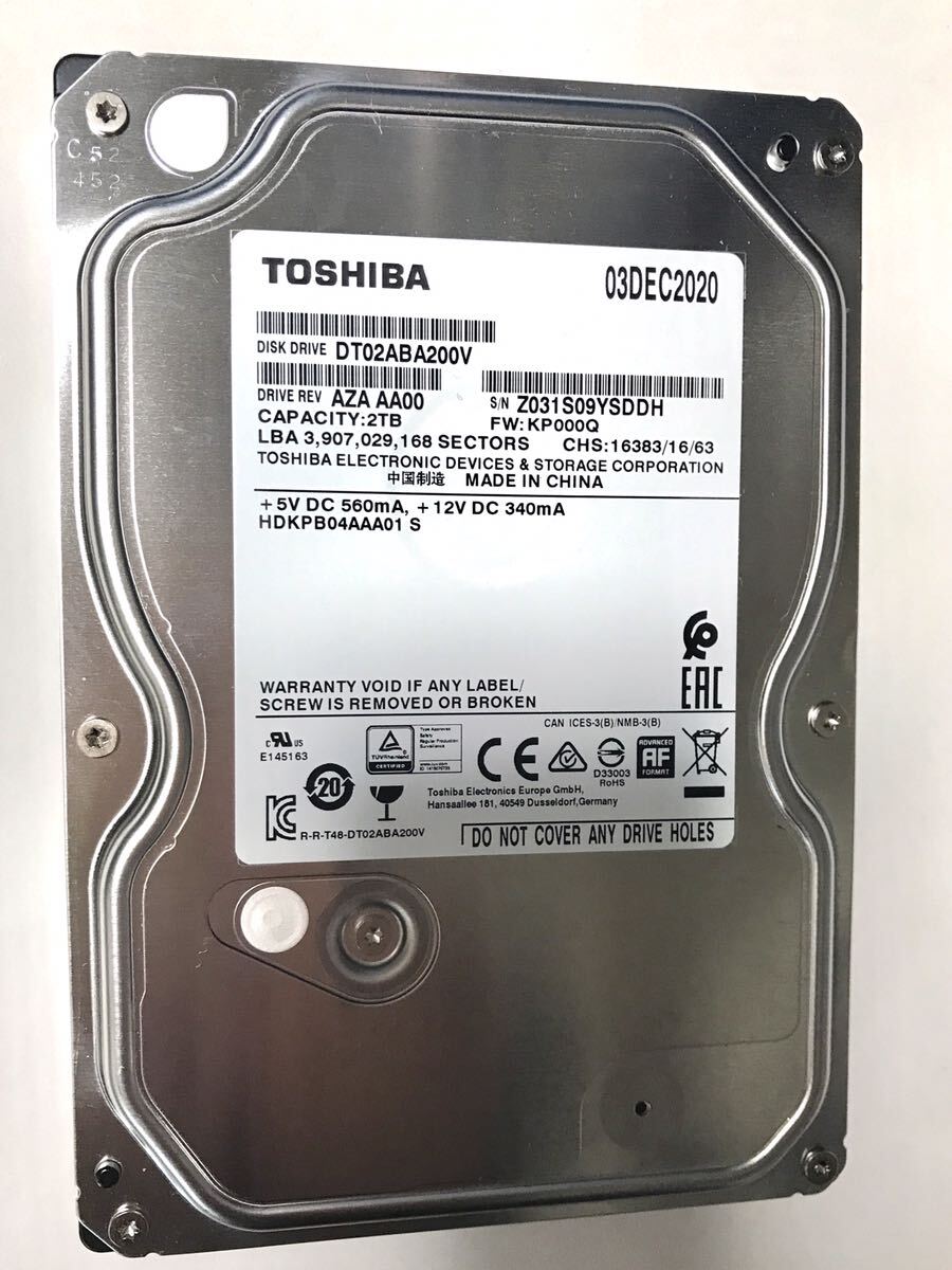 ⑨TOSHIBA/東芝　3.5インチ　SATA　HDD　ハードディスク DT02ABA200V　　 2TB　 _画像1