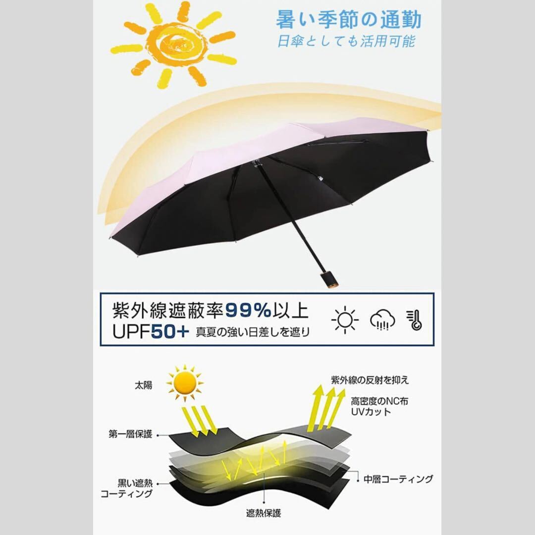 自動開閉傘 晴雨兼用傘 折りたたみ傘 男女兼用 ワンタッチ 遮光 ネイビーの画像4
