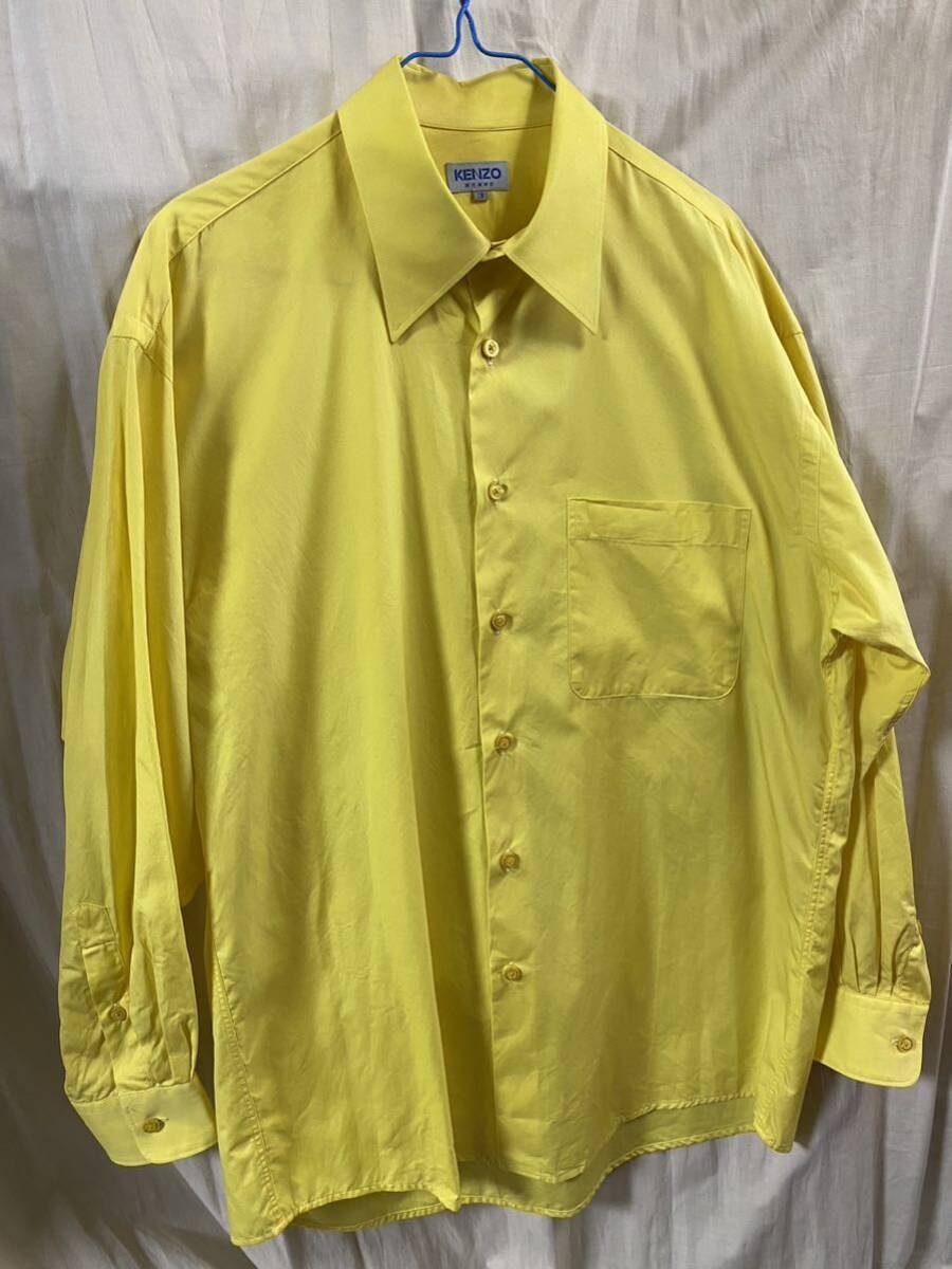 KENZO HOMME 正規品 長袖 ワイシャツ レモンイエロー 古着（小さな汚れあり） サイズ3の画像4