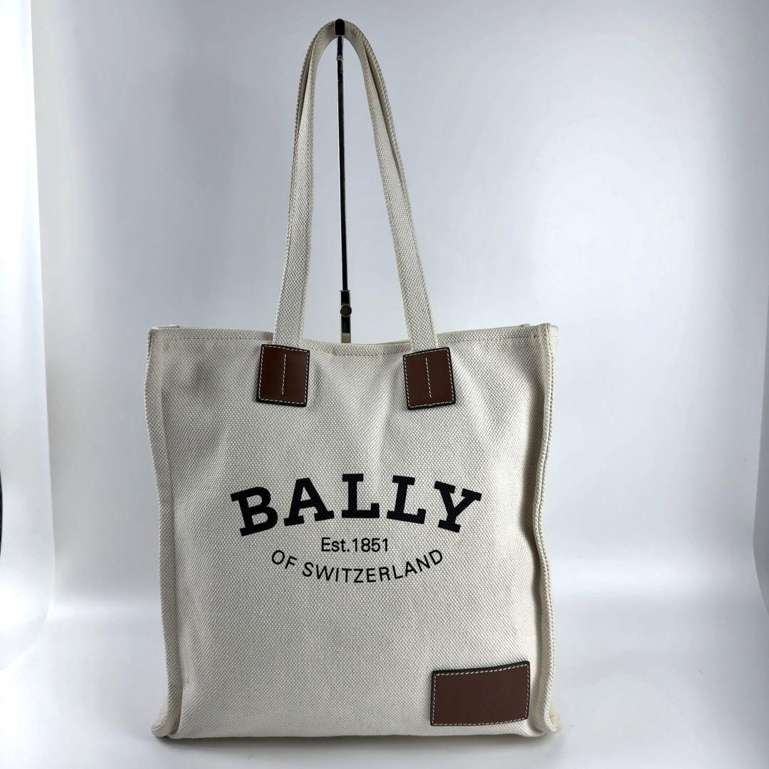 【極美品】BALLY バリー キャンバストートバッグ メンズ アイボリー 白 ホワイト 肩掛け デカロゴ A4 ビジネス_画像2