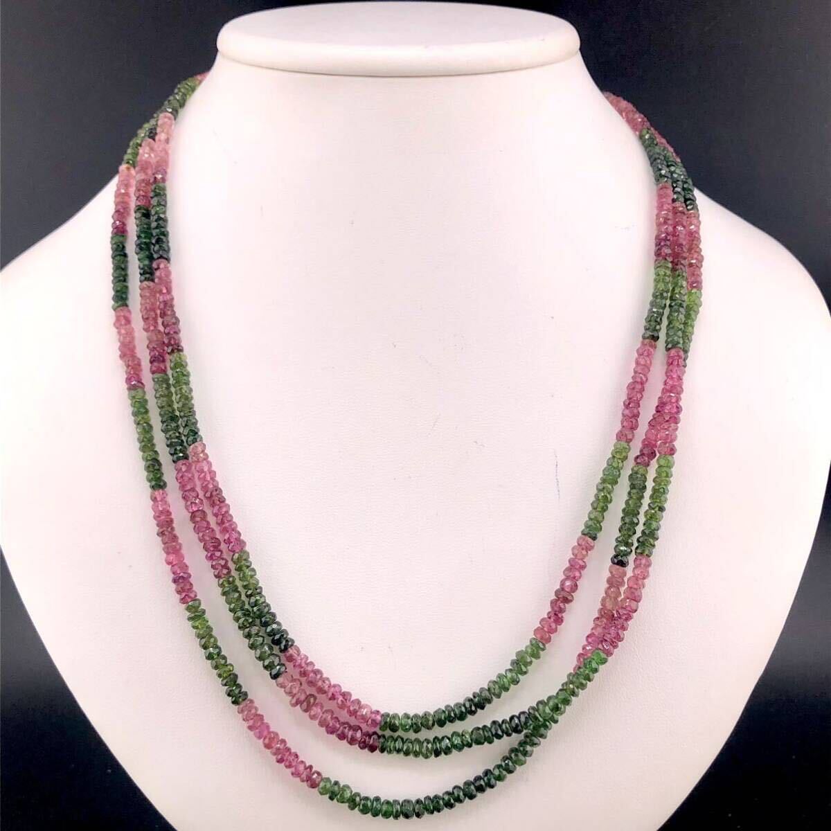 E03-7074 3連☆トルマリンネックレス 約52cm 45g ( tourmaline necklace SILVER jewelry )の画像2