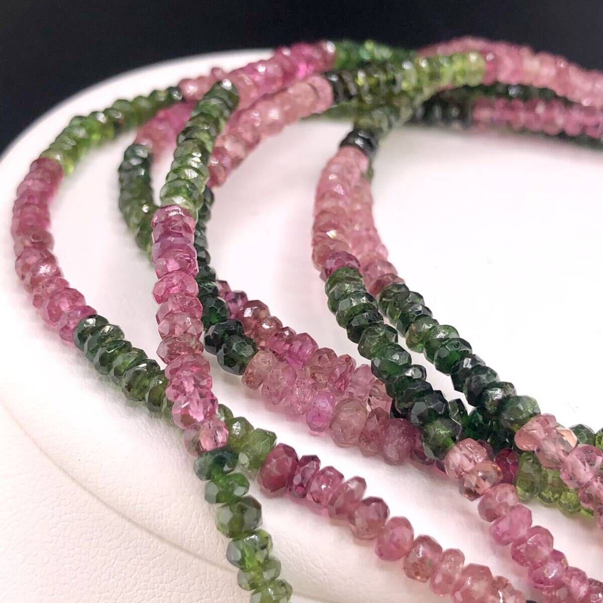 E03-7074 3連☆トルマリンネックレス 約52cm 45g ( tourmaline necklace SILVER jewelry )_画像1