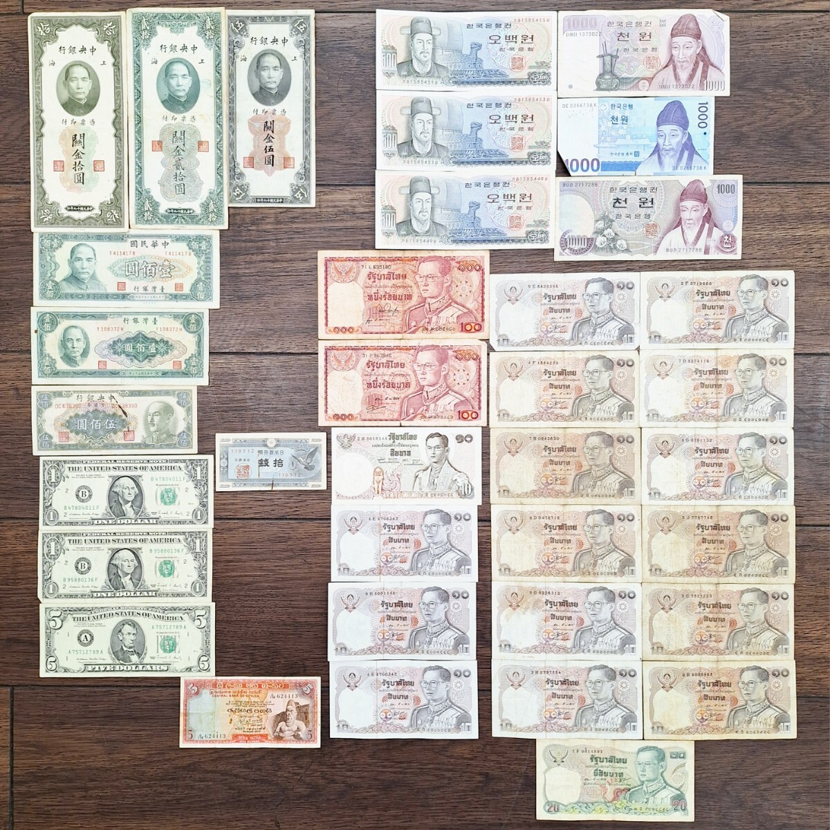 外貨 旧紙幣 外国紙幣 紙幣 36枚 まとめて 中華人民 中国 中央銀行 アメリカ 日本 日本銀行 スリランカ 韓国 タイ 古紙幣 WK_画像1