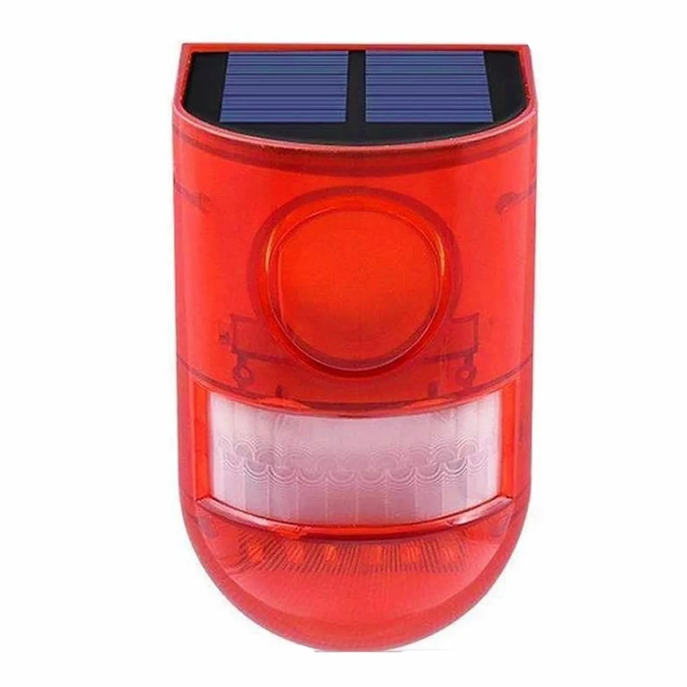 人感センサー 防犯アラーム LED付 ソーラー充電 LED警告灯 赤色灯 警報機 110db ブザー音 警告アラーム IP65防水 tecc-keiararmの画像1