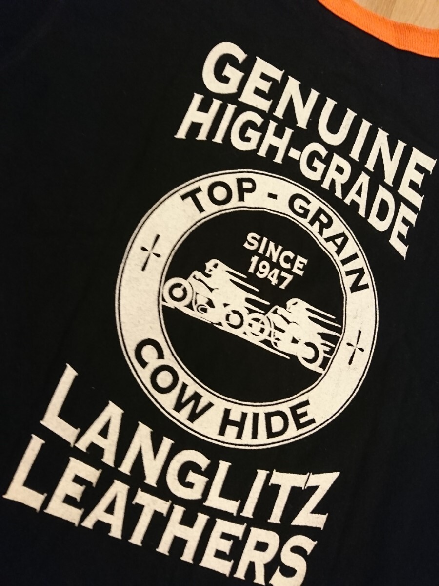 ラングリッツレザーズ Langlitz Leathers 半袖 Tシャツ プリント アメリカ製 サイズ表記無し M～Ｌサイズ相当 オレンジ×ブラック 送料370_画像10