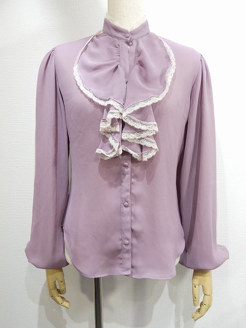 70s NSL マオカラー ラベンダー フリル レース ブラウス