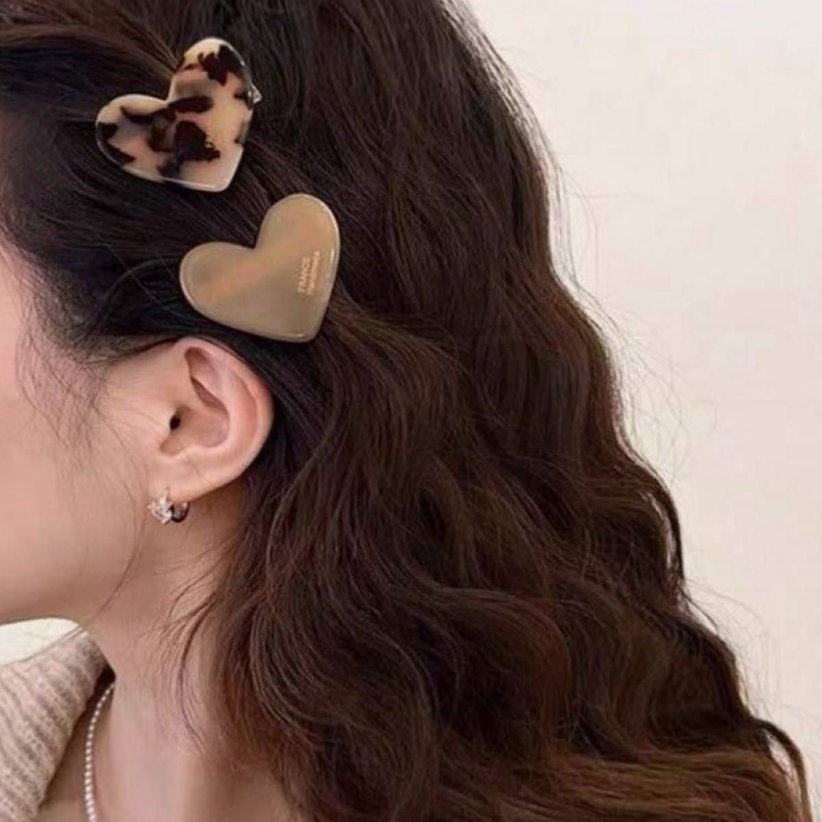 ヘアクリップ　ハート　ブラウン　茶色