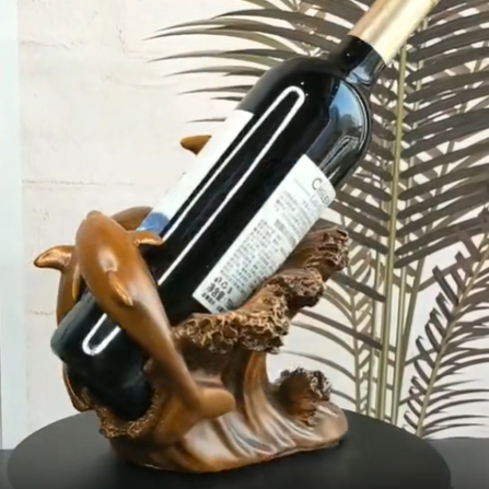 ワイン ボトル ホルダー 樹脂 イルカ 親子 波 海 スタンド ラック 装飾 ウッド調 木目調 彫刻 彫像 オブジェ 置物 インテリア リビング_画像7