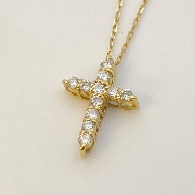  прекрасный товар K18 diamond маленький Cross подвеска колье 10.4mm×7.5mm