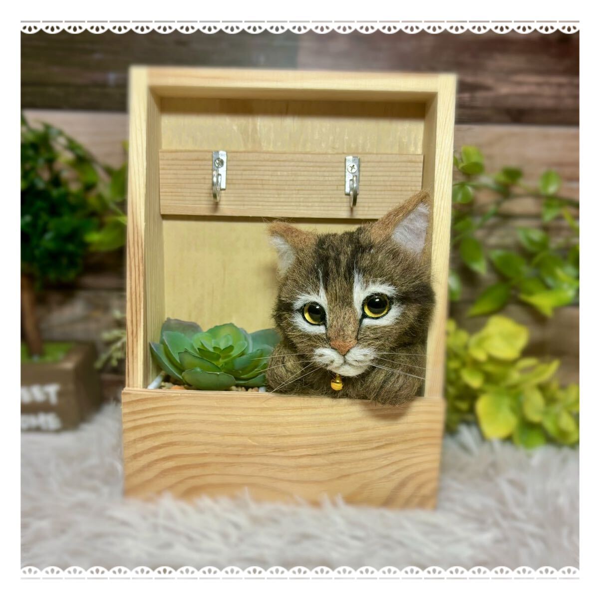 *woolanima* 【キジトラ子猫のキーボックス】 羊毛フェルト ハンドメイド 猫 インテリアの画像2