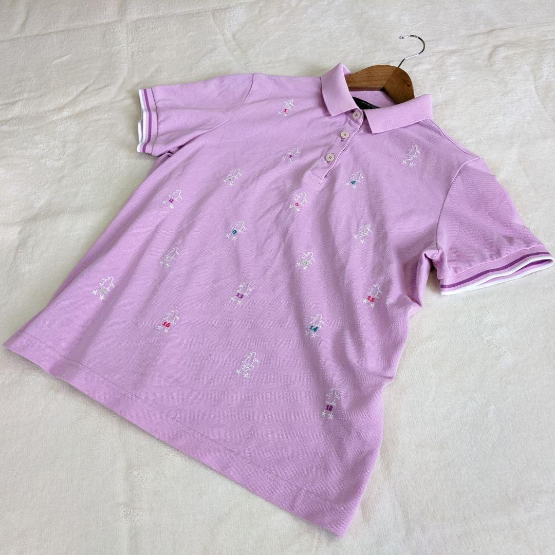 [Mansing Wear] с короткими рукавами для гольфа Polo рубашка Pink Purple L Penguin Pattern デ デ デ 総 総 総 総 総 【【【【【【【【