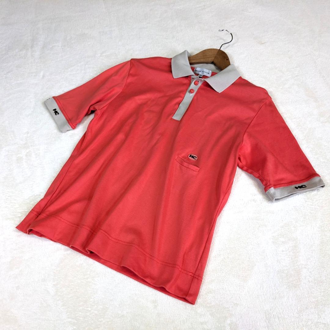 【ヒールクリーク】ゴルフウェア　半袖　40　L　赤　ワンポイント刺繍　ストレッチ