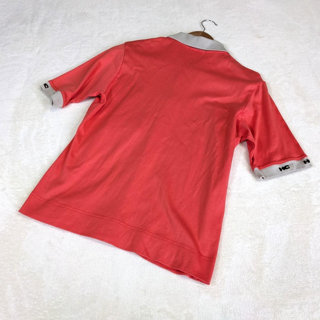 【ヒールクリーク】ゴルフウェア　半袖　40　L　赤　ワンポイント刺繍　ストレッチ