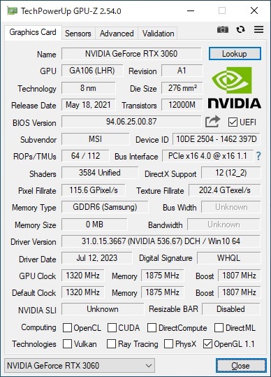 【ジャンク】MSI GeForce RTX3060 VENTUS 2X 12G OC ＃3-1の画像3