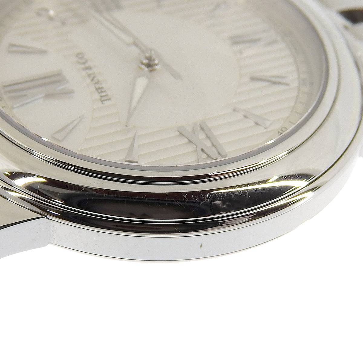 ティファニー TIFFANY & Co. マーク クォーツ 腕時計 SS ステンレス アイボリー系 シェル文字盤 メンズ 4198_画像6