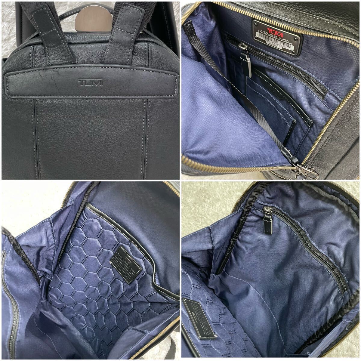 【極美品 希少】TUMI トュミ Harrison Bates ハリソン ベンツ オールレザー リュック バックパック シボ革 63009DP ビジネス 通勤 黒_画像8