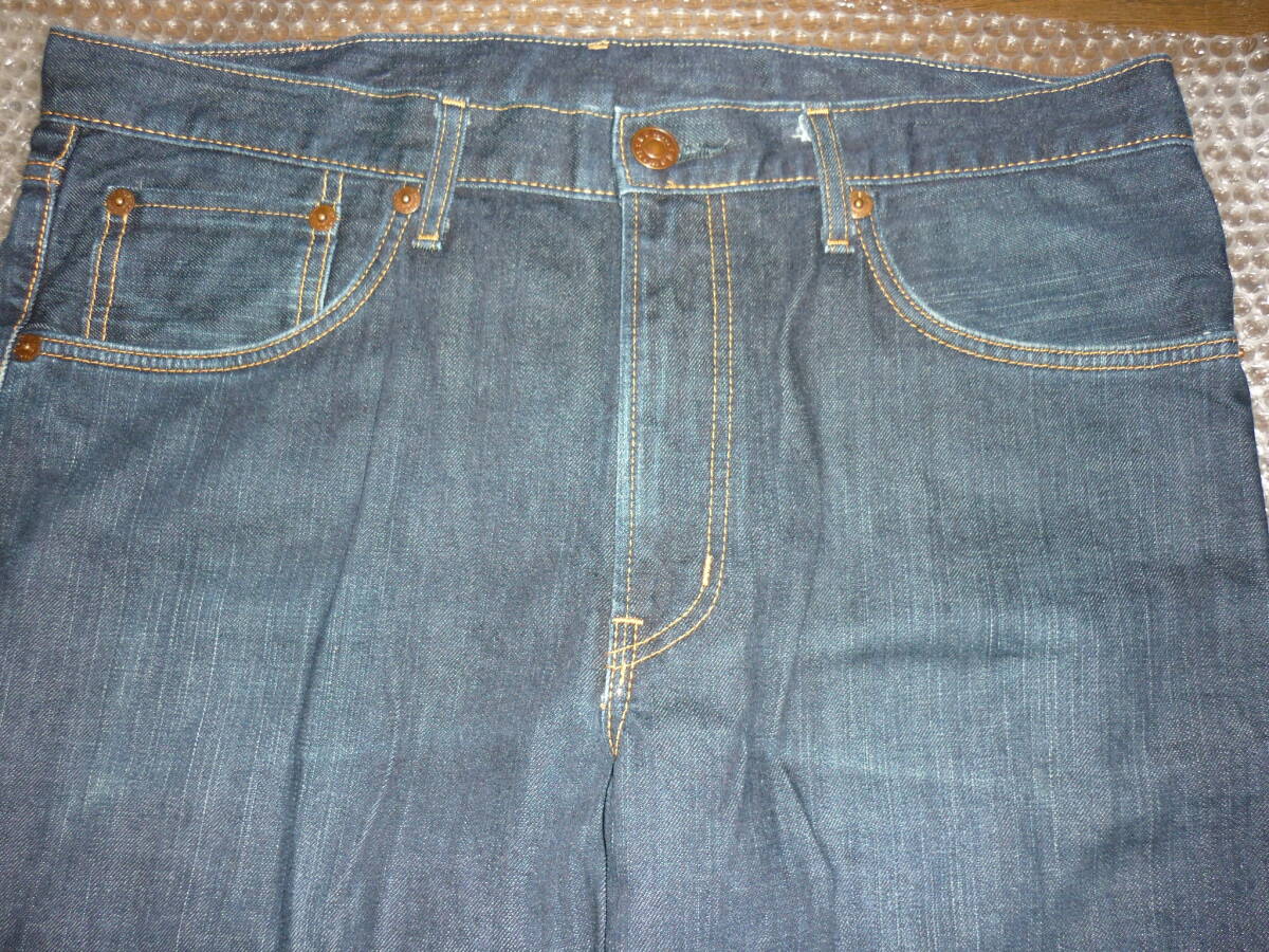 エドウィン レギュラー ストレート EDWIN REGULAR STRAIGHT JEANS W36 ブルー プチユーズド加工 裾ノーカット 日本製 送料520円の画像2