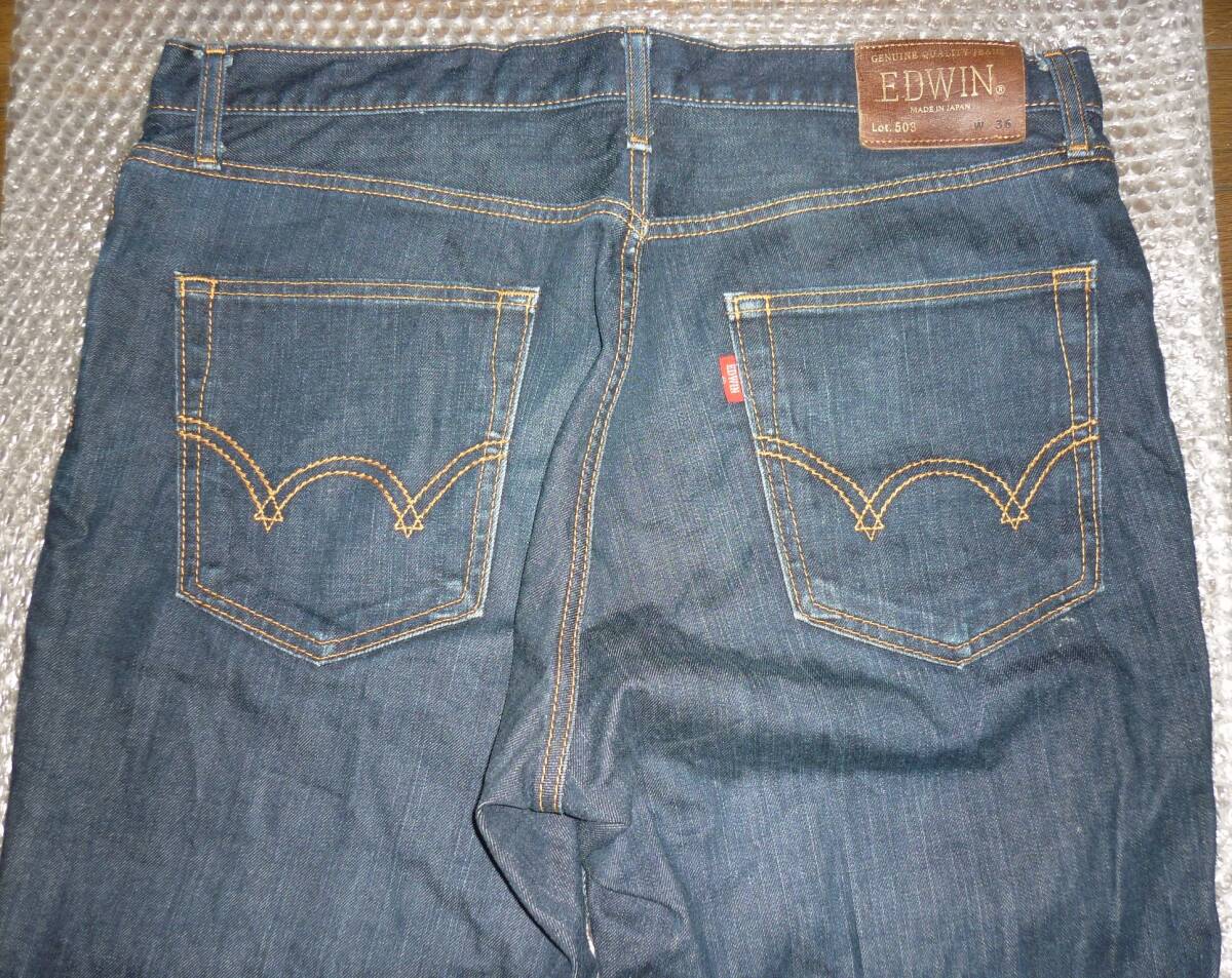 エドウィン レギュラー ストレート EDWIN REGULAR STRAIGHT JEANS W36 ブルー プチユーズド加工 裾ノーカット 日本製 送料520円の画像3