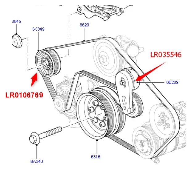 ランドローバー　ディスカバリー4　5.0LV8エンジン(2009-2013)用　オートベルトテンショナー LR035546 ＆プーリー LR106769 新品未使用