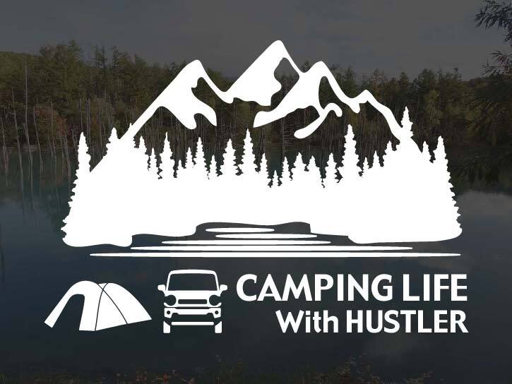 ハスラー MR52S/MR92S CAMPING LIFE With HUSTLER ステッカー Sサイズ アウトドア キャンプ シール デカール_画像1