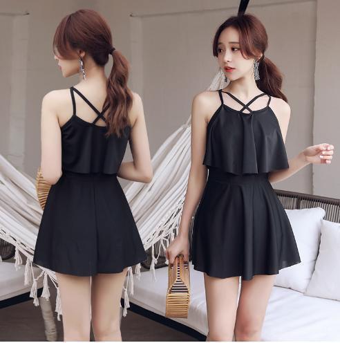 [ frill swimsuit!]L lovely swimsuit One-piece frill body type cover separate black sea black sea water . pool frill two piece 