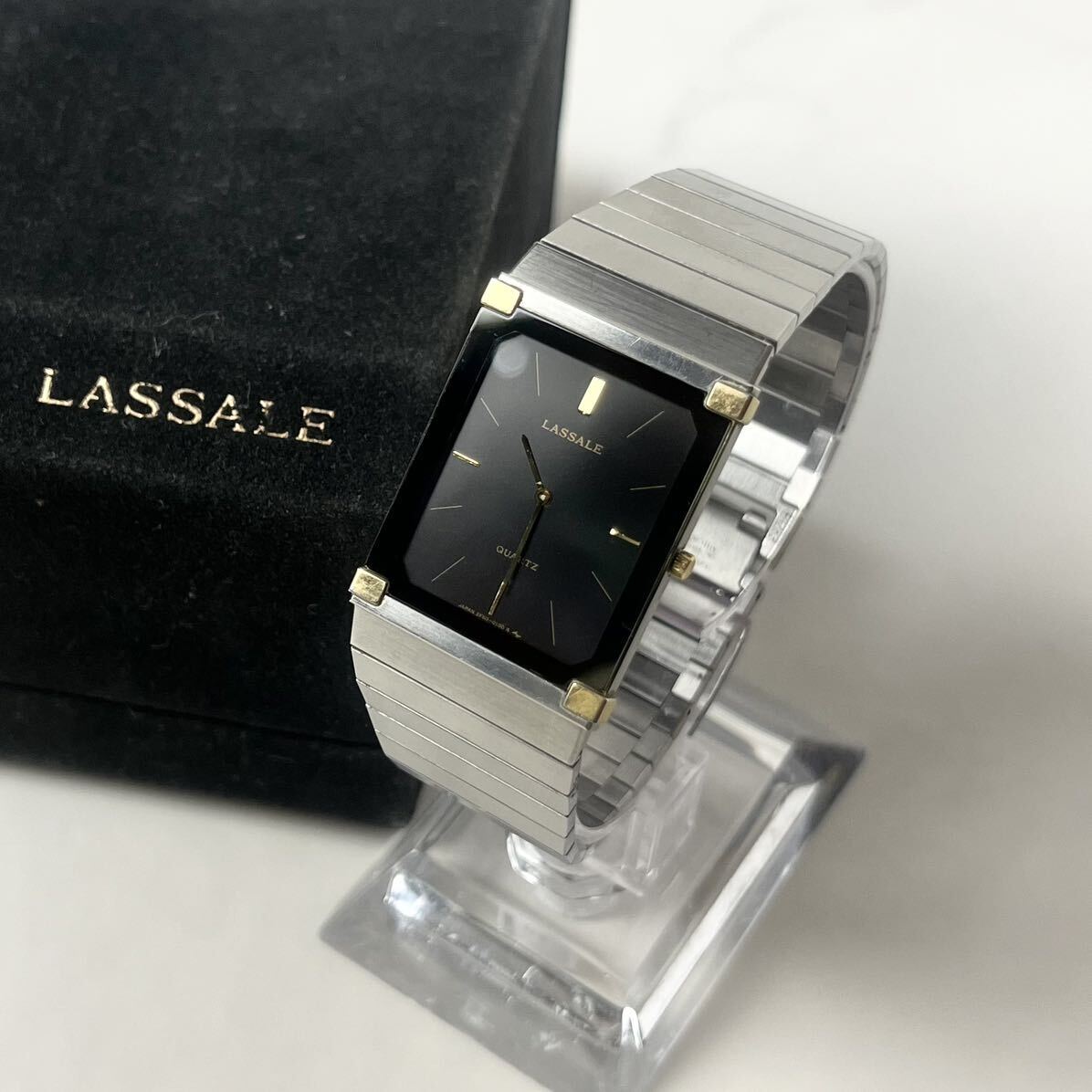 【実働】 SEIKO セイコー LASSALE ラサール スクエア 黒文字盤 2F50-5109 メンズ 腕時計 クォーツ ウォッチ 時計 箱付き 稼働品_画像1