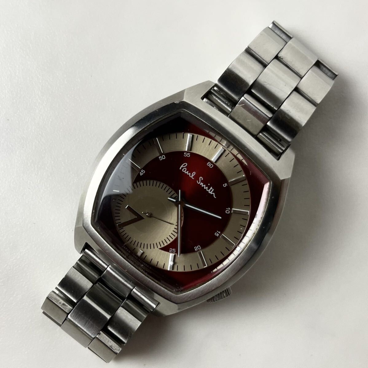 【実働】 Paul Smith ポールスミス 1045-T011535 デザイナーズ ウォッチ クォーツ QZ 腕時計 時計 メンズ 文字盤 ワインレッド 稼働_画像5