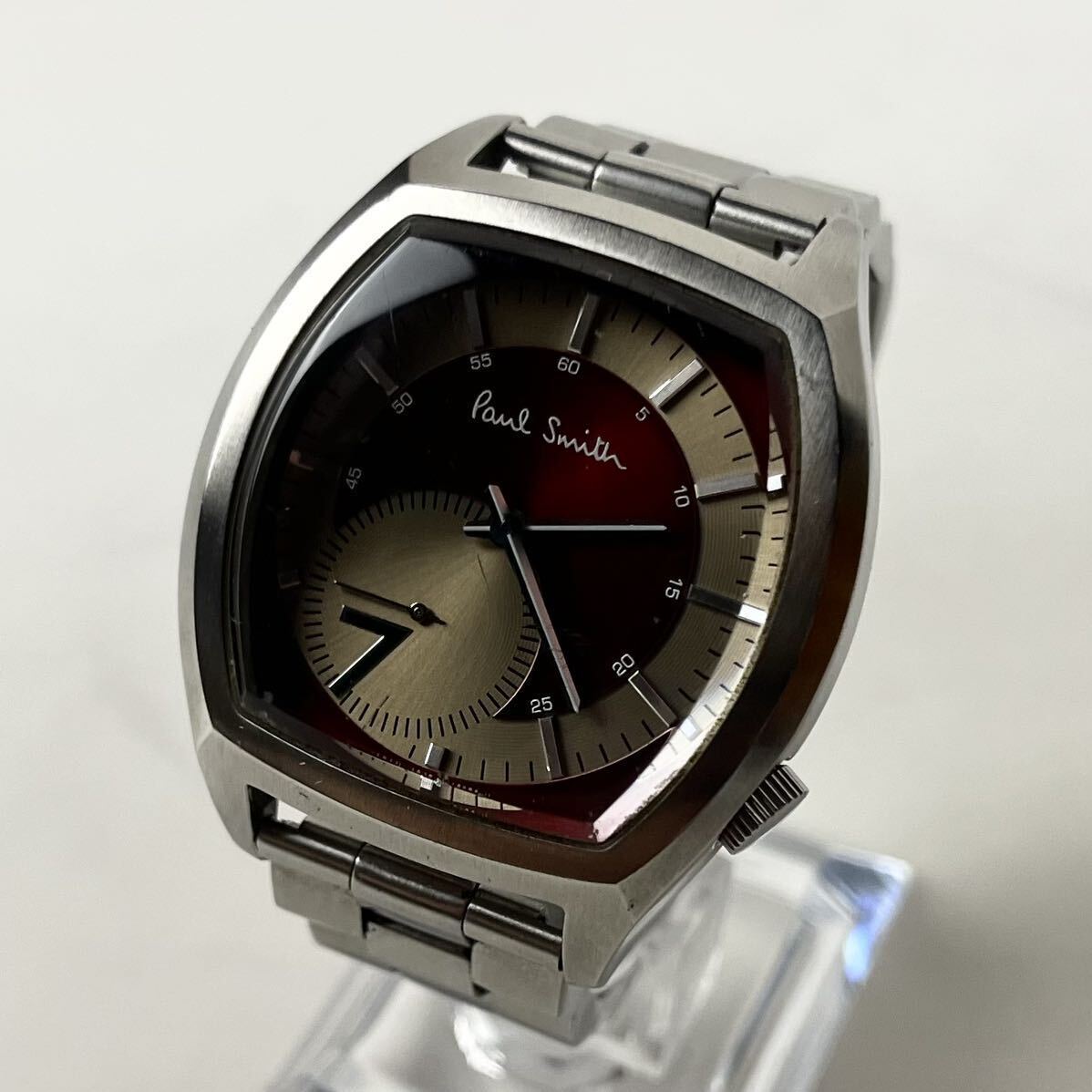 【実働】 Paul Smith ポールスミス 1045-T011535 デザイナーズ ウォッチ クォーツ QZ 腕時計 時計 メンズ 文字盤 ワインレッド 稼働_画像1